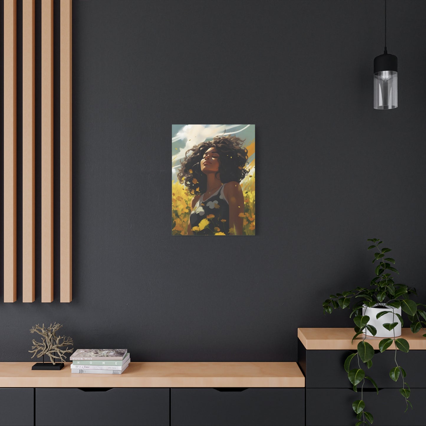 Stop And Smell The Flowers Afrocentric Black Woman Inspirational Message Artwork Canvas Wall Print