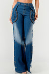 Indigo Trailblazer Trendy Clubwear Denim Wide Leg Jeans - Xtreme Shopper