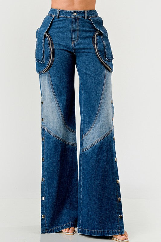 Indigo Trailblazer Trendy Clubwear Denim Wide Leg Jeans - Xtreme Shopper