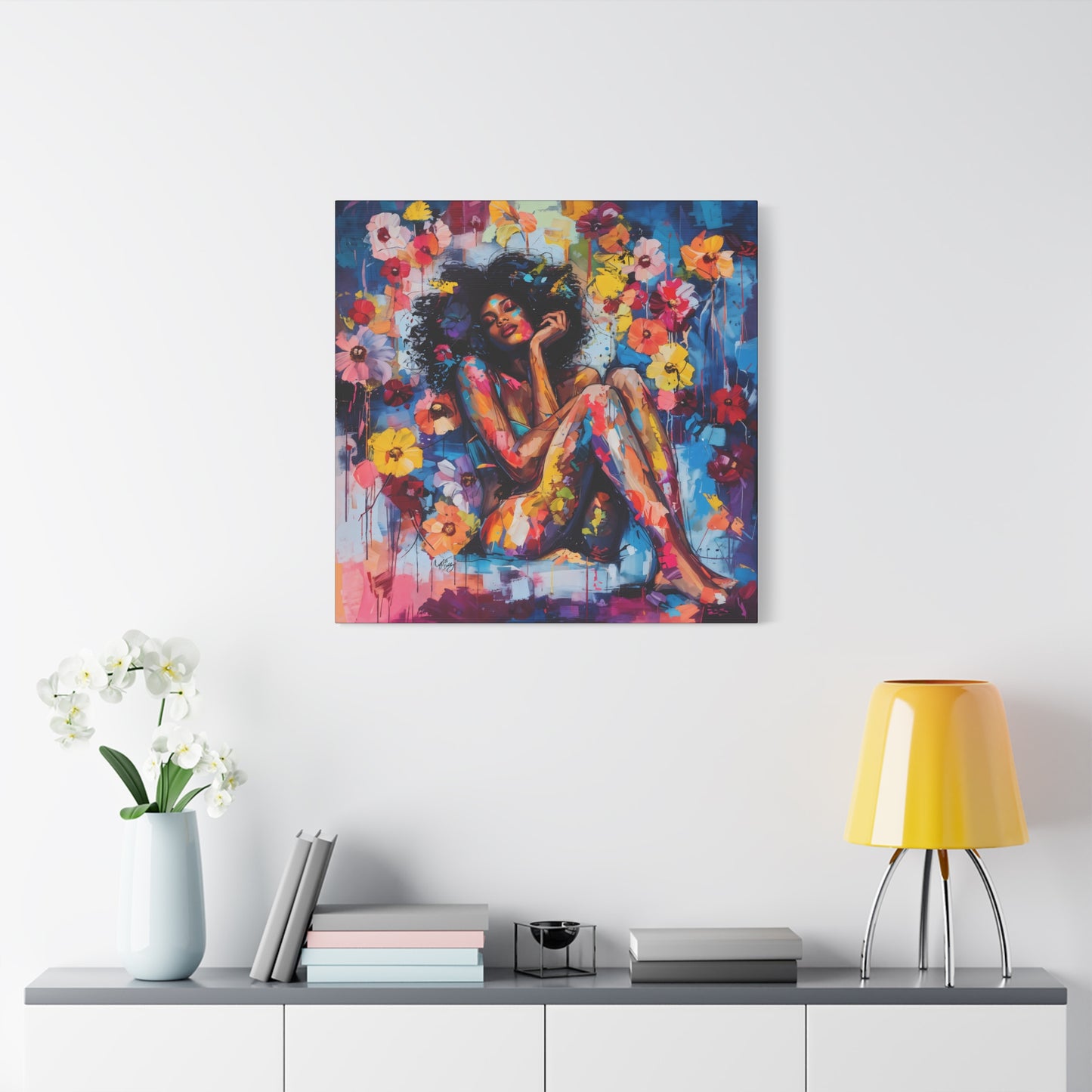 Flowers Blooming Everywhere Afrocentric Black Abstract Art Canvas Wall Print
