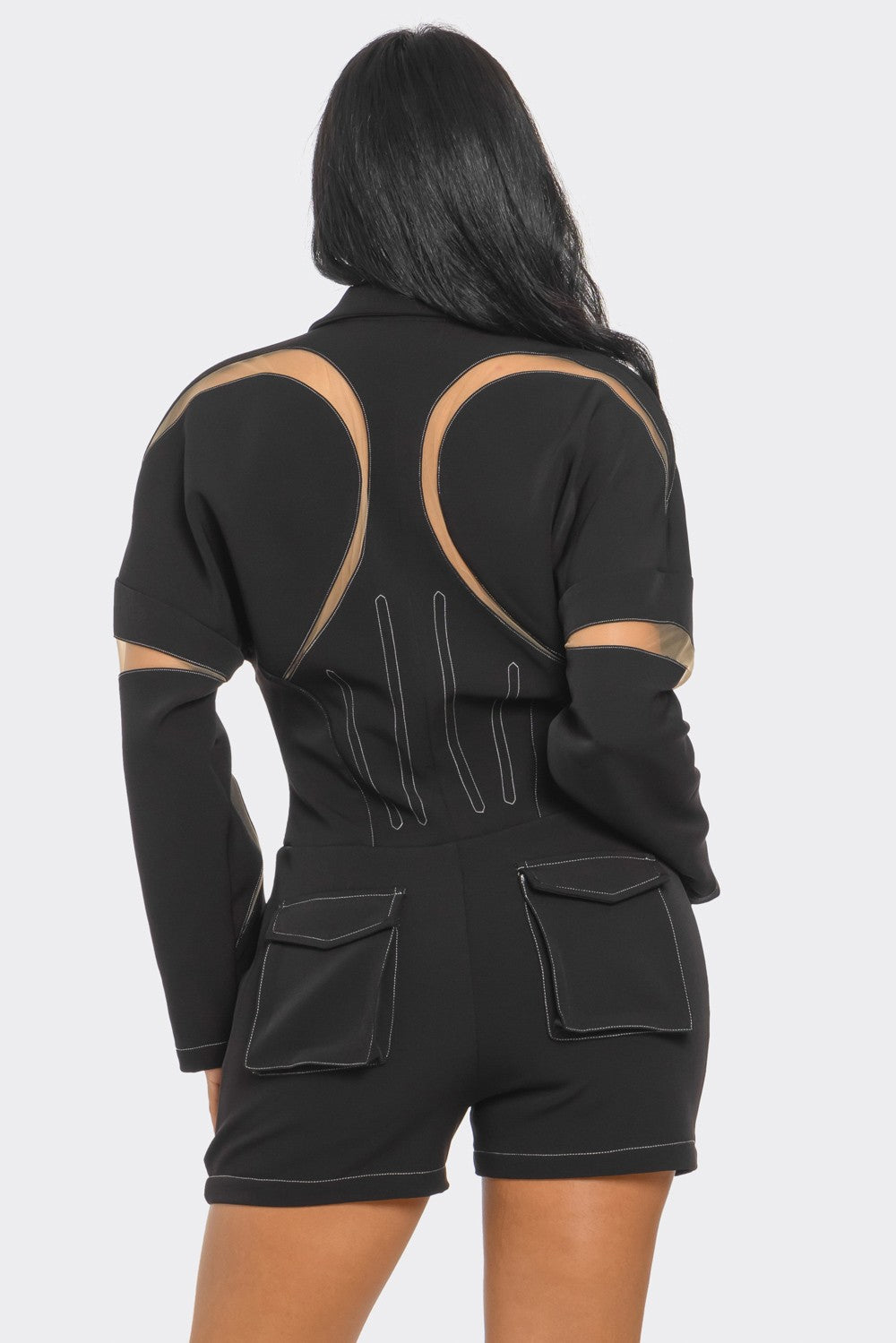 Trendy Chic Mesh-Panelled Black Romper