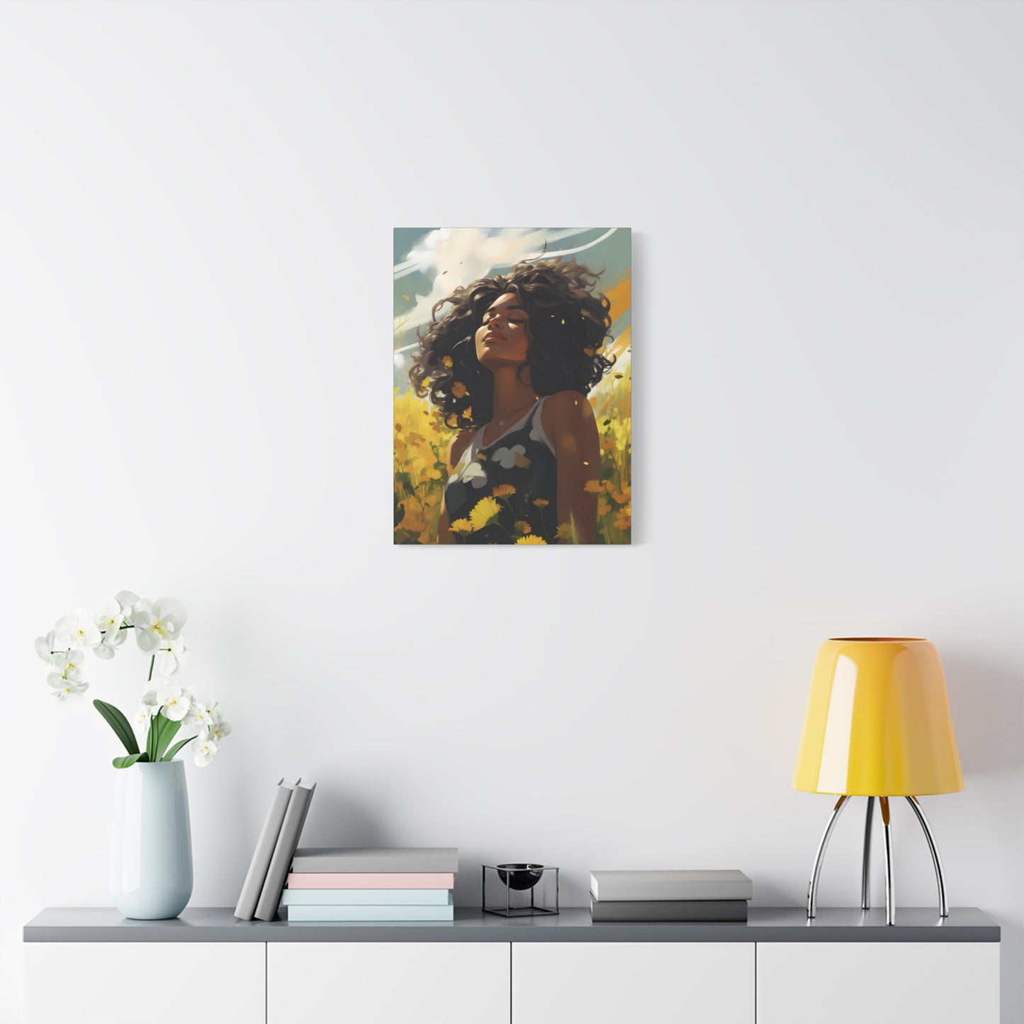Stop And Smell The Flowers Afrocentric Black Woman Inspirational Message Artwork Canvas Wall Print