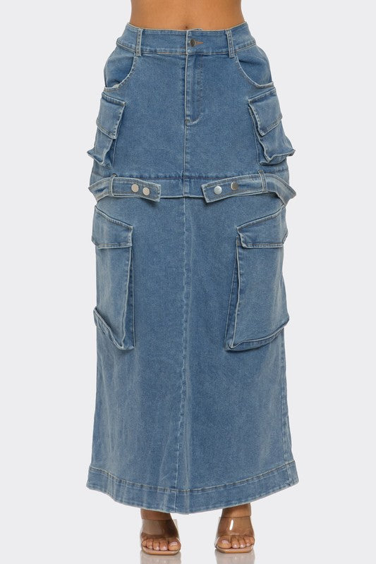 Utility Denim Maxi Skirt - Xtreme Shopper