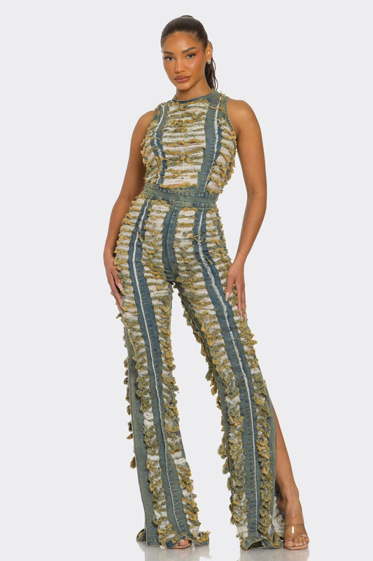 Trendy Sahara Fringe Textured Jumpsuit
