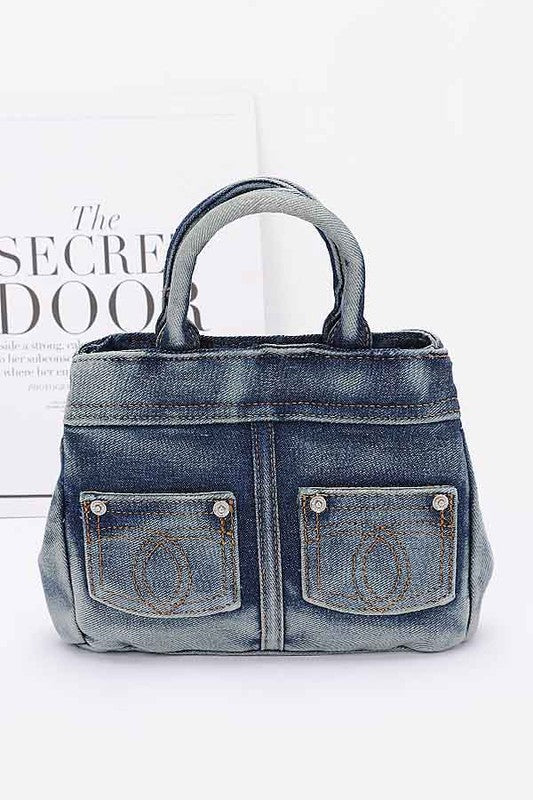 Washed Denim Top Handle Convertible Crossbody Bag - Xtreme Shopper