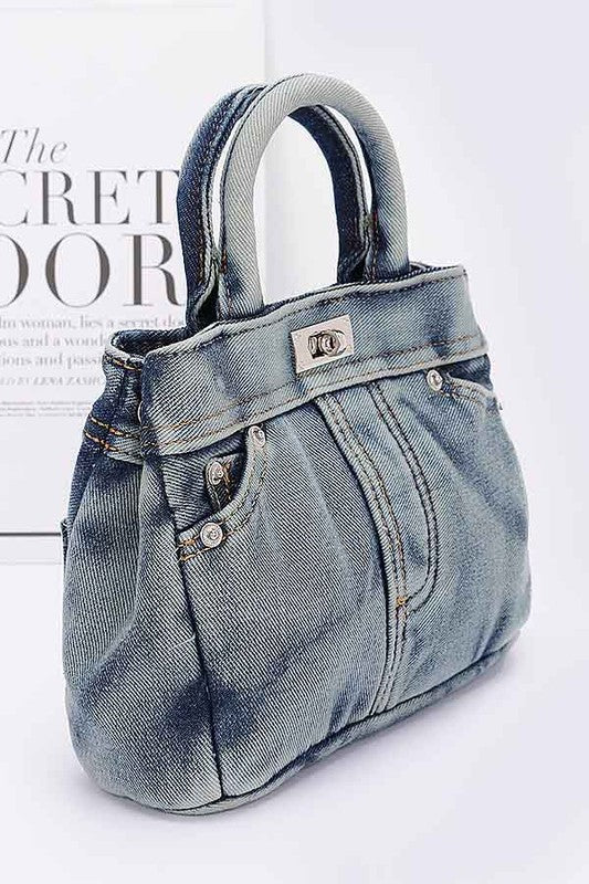 Washed Denim Top Handle Convertible Crossbody Bag - Xtreme Shopper