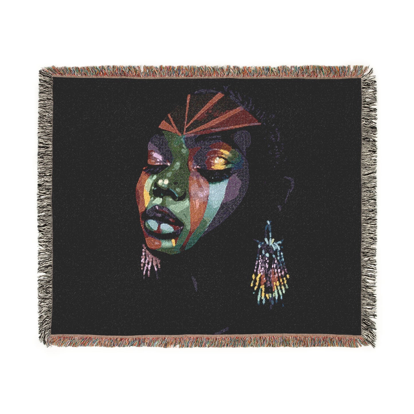Original Makeup Afrocentric Black Woman Abstract Art Woven Throw Blanket