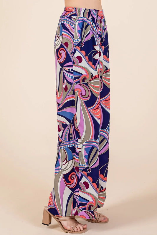 Mittoshop Abstract Print Elastic Waist Wide Leg Pants - Xtreme Shopper