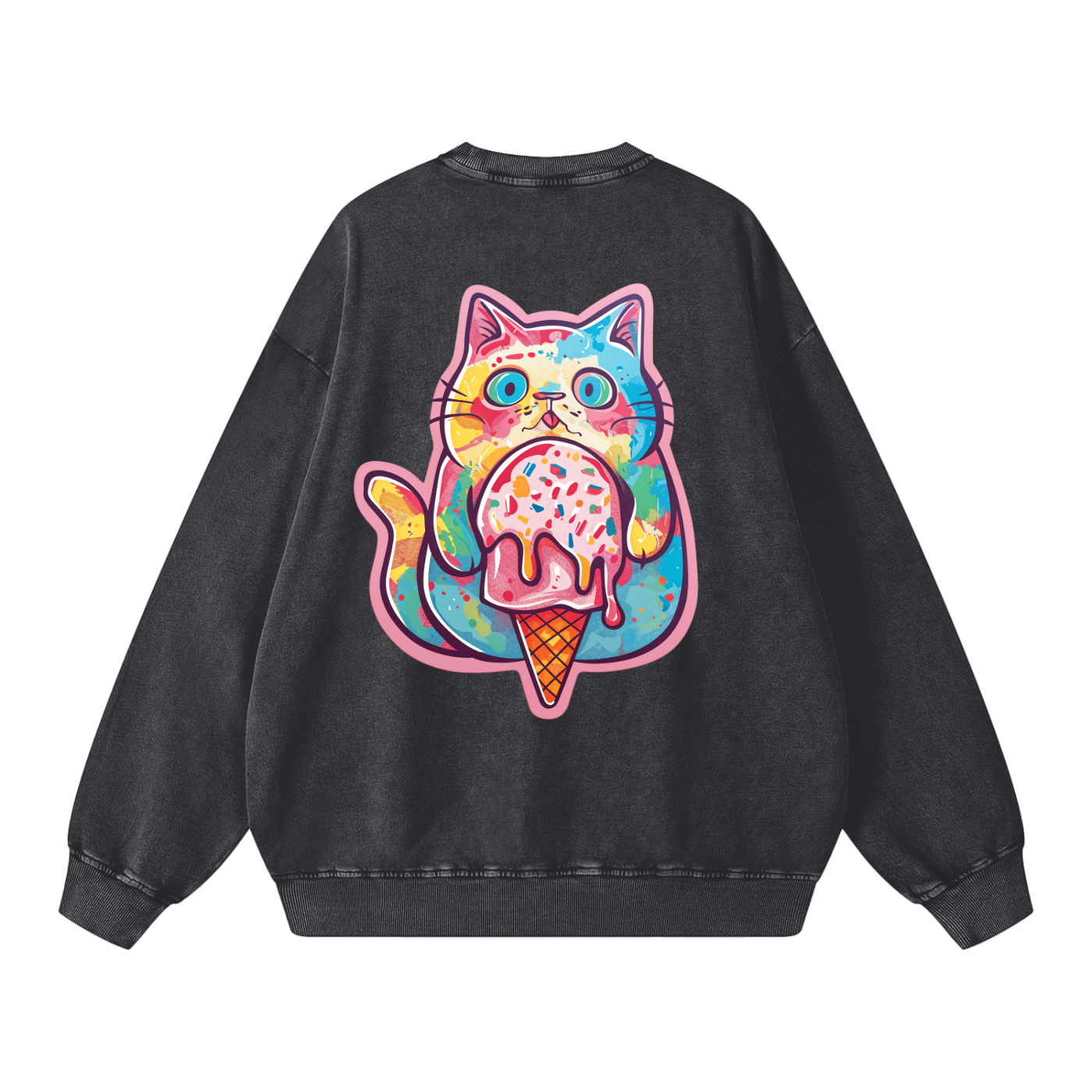 Kitty Haz Ice Cream Snow Washed Oversized Unisex Streetwear Sweatshirt