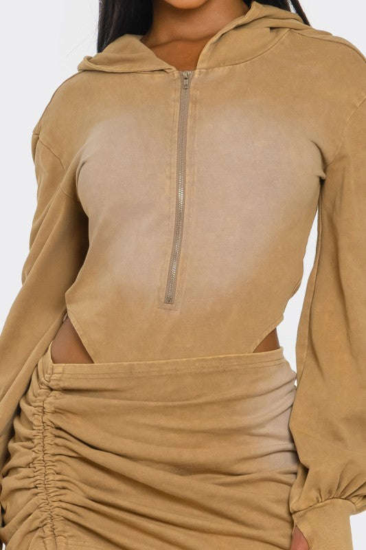 Sexy Bodycon Clubwear Sandstorm Flex 2-Piece Hoodie Bodysuit Set - Xtreme Shopper