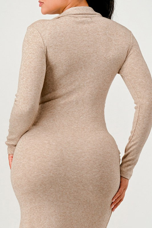 Sexy Bodycon Knit Collar Tie Front Maxi Dress - Xtreme Shopper