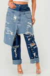 Plus Size Trendy Streetwear Double-Layer Destroyed Denim Jeans - Xtreme Shopper