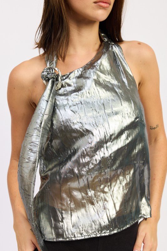 Trendy Silver Metallic One Shoulder Backless Party Blouse - Xtreme Shopper