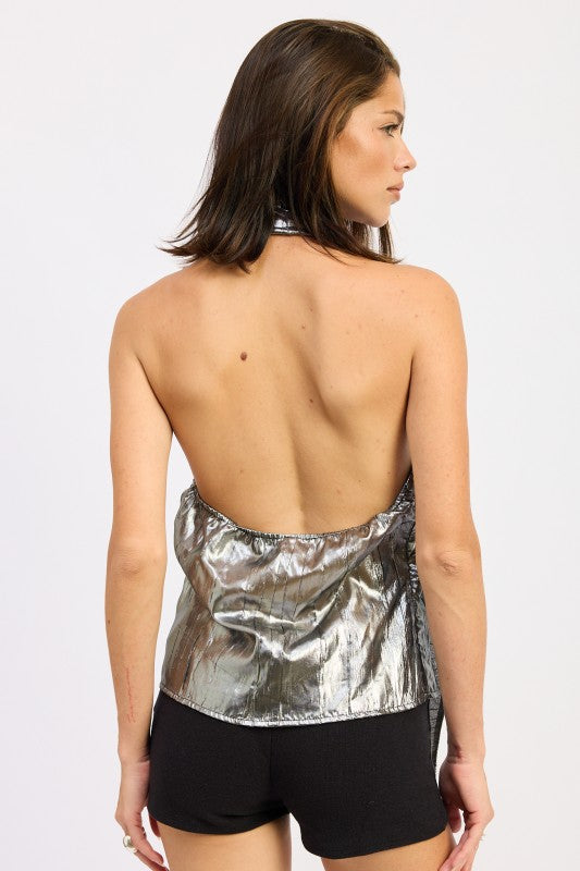 Trendy Silver Metallic One Shoulder Backless Party Blouse - Xtreme Shopper