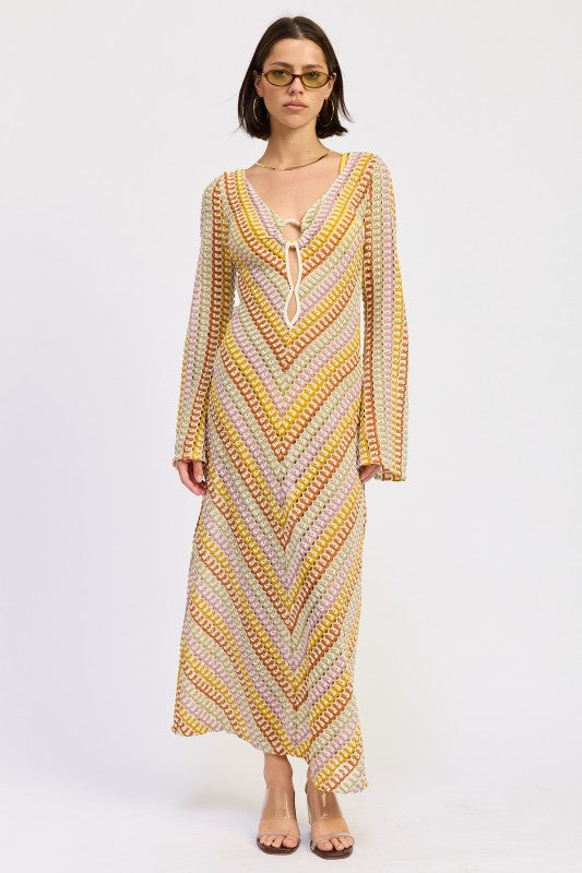 Boho Chevron Stripe Crochet Maxi Dress