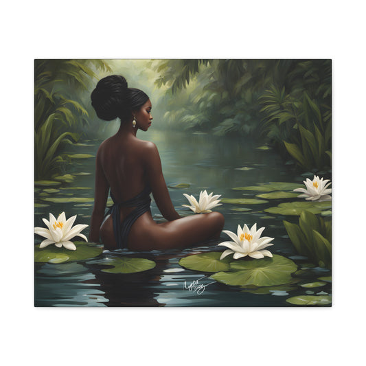 Meet Me By The Water Afrocentric Black Woman Fantasy Art Canvas Wall Print - Xtreme Shopper