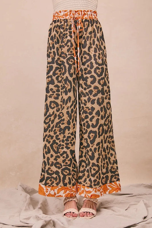 BiBi Leopard Print With Contrast Banded Wide Pants - Xtreme Shopper