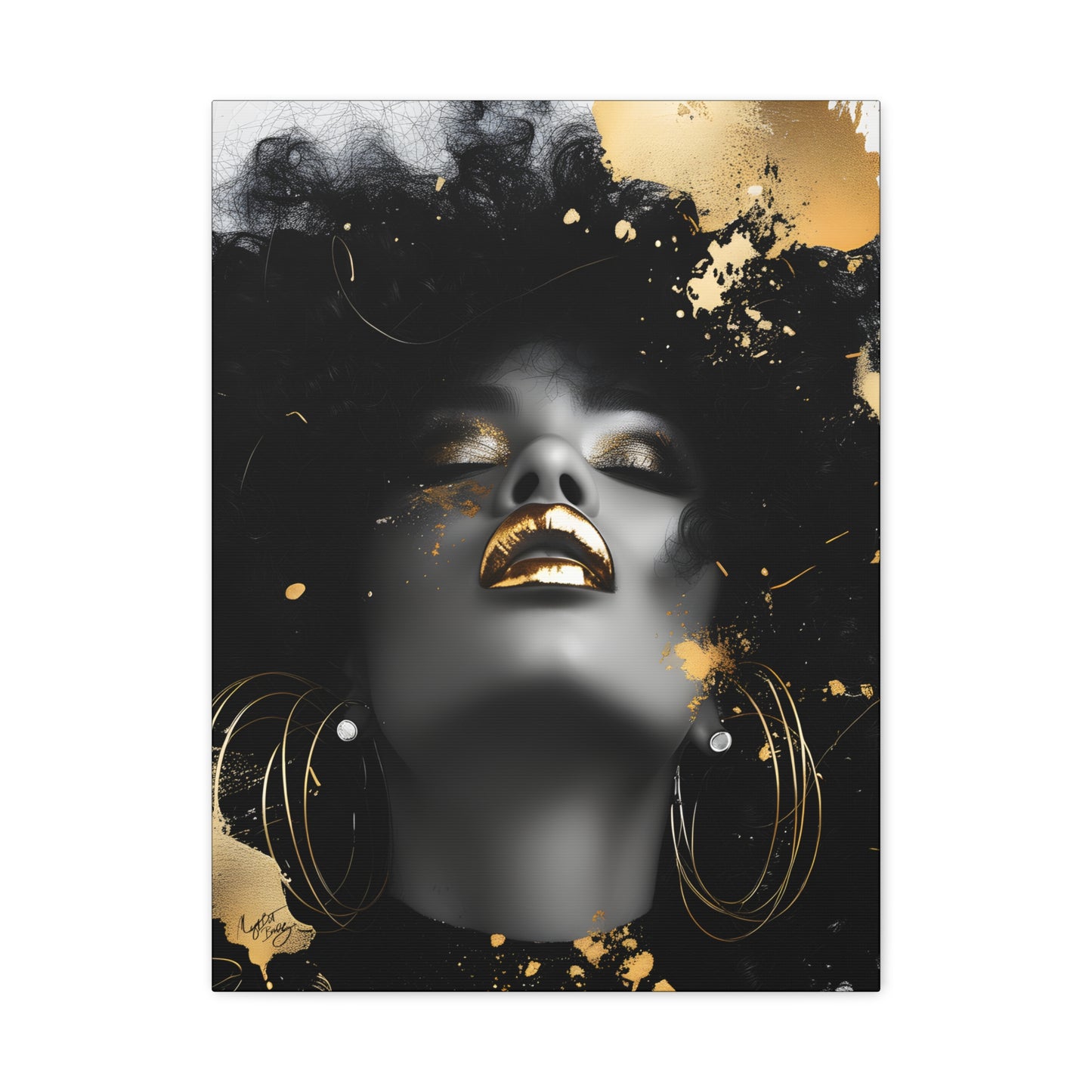 Gold Is My Passion Afrocentric Black Woman Abstract Art Canvas Wall Print