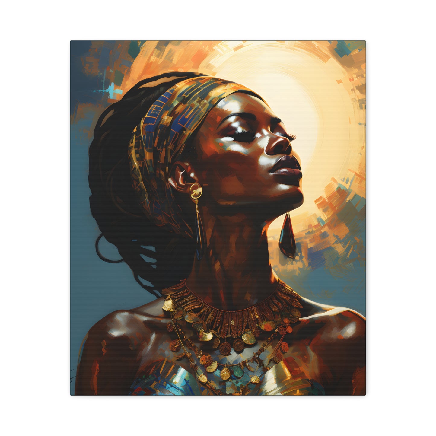 Worship The Sun Afrocentric Black Woman Art Canvas Wall Print