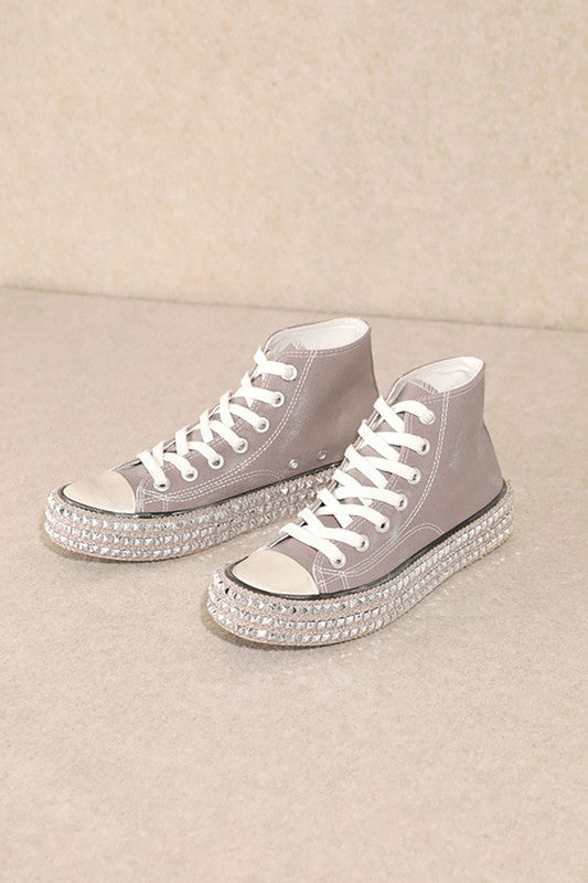 Bling Studded Vegan Leather High Top Sneakers - Xtreme Shopper