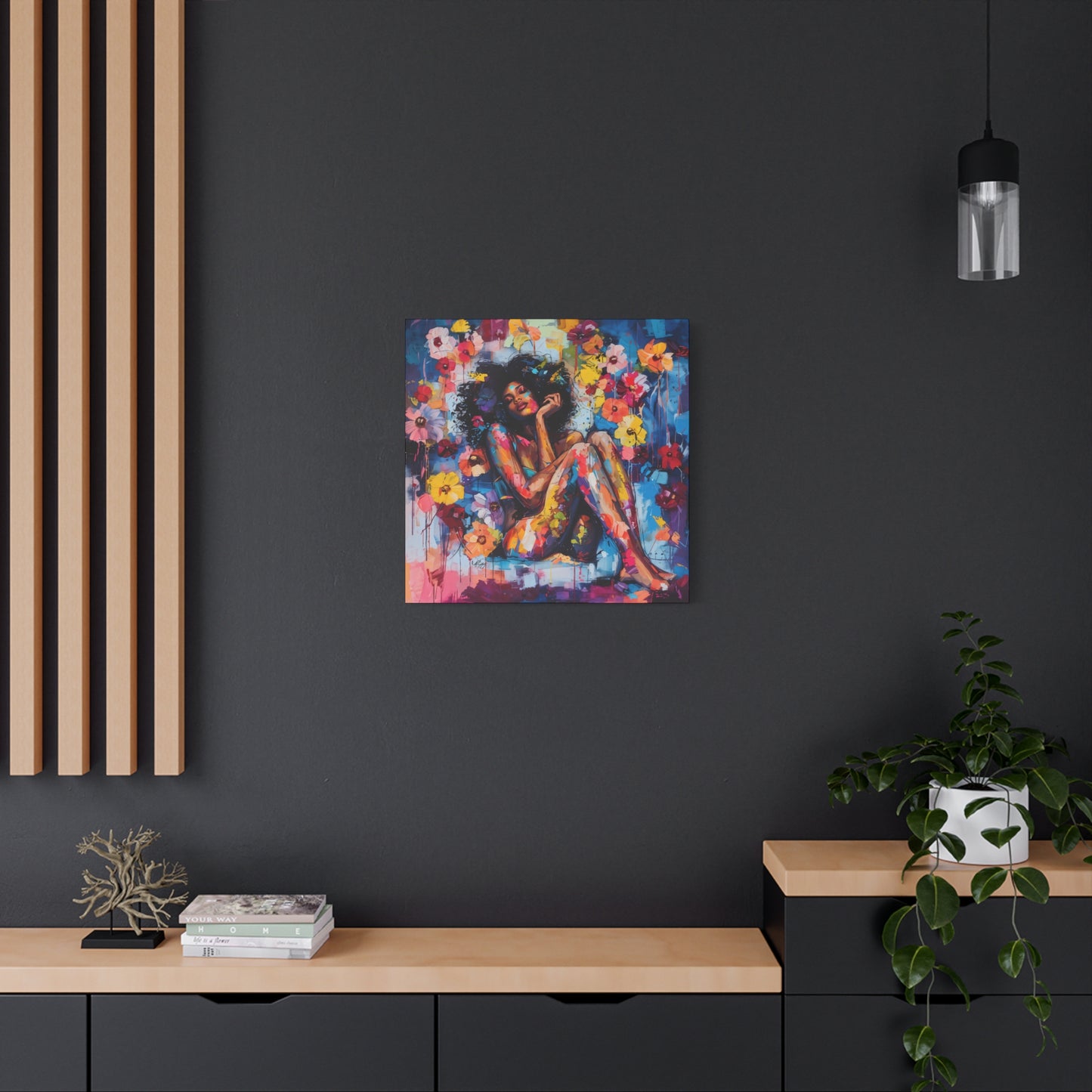 Flowers Blooming Everywhere Afrocentric Black Abstract Art Canvas Wall Print