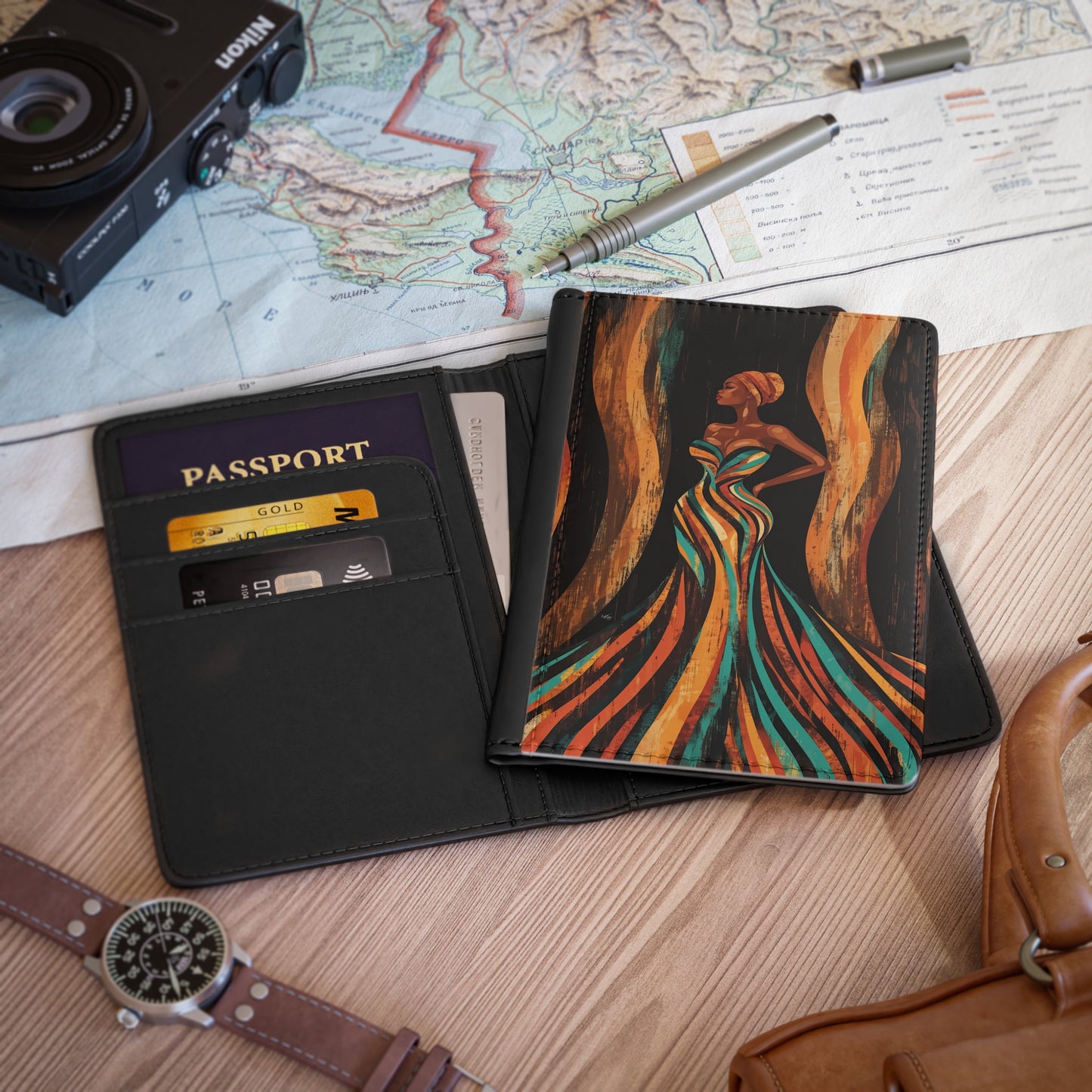 Rise Up Vegan Leather Black Art RFID Blocking Passport Cover