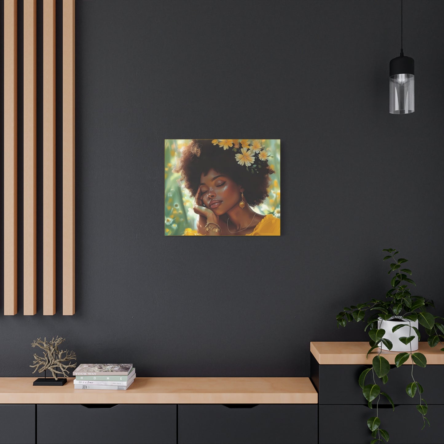 At Peace In The Garden Afrocentric Black Woman Art Canvas Wall Print
