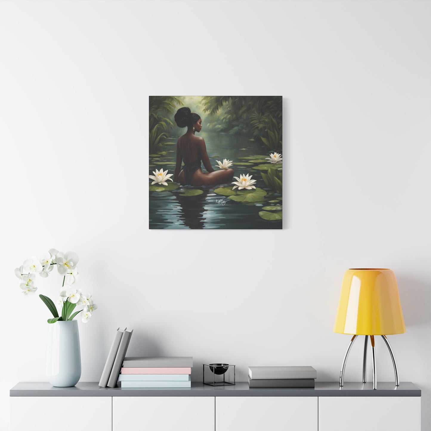Meet Me By The Water Afrocentric Black Woman Fantasy Art Canvas Wall Print