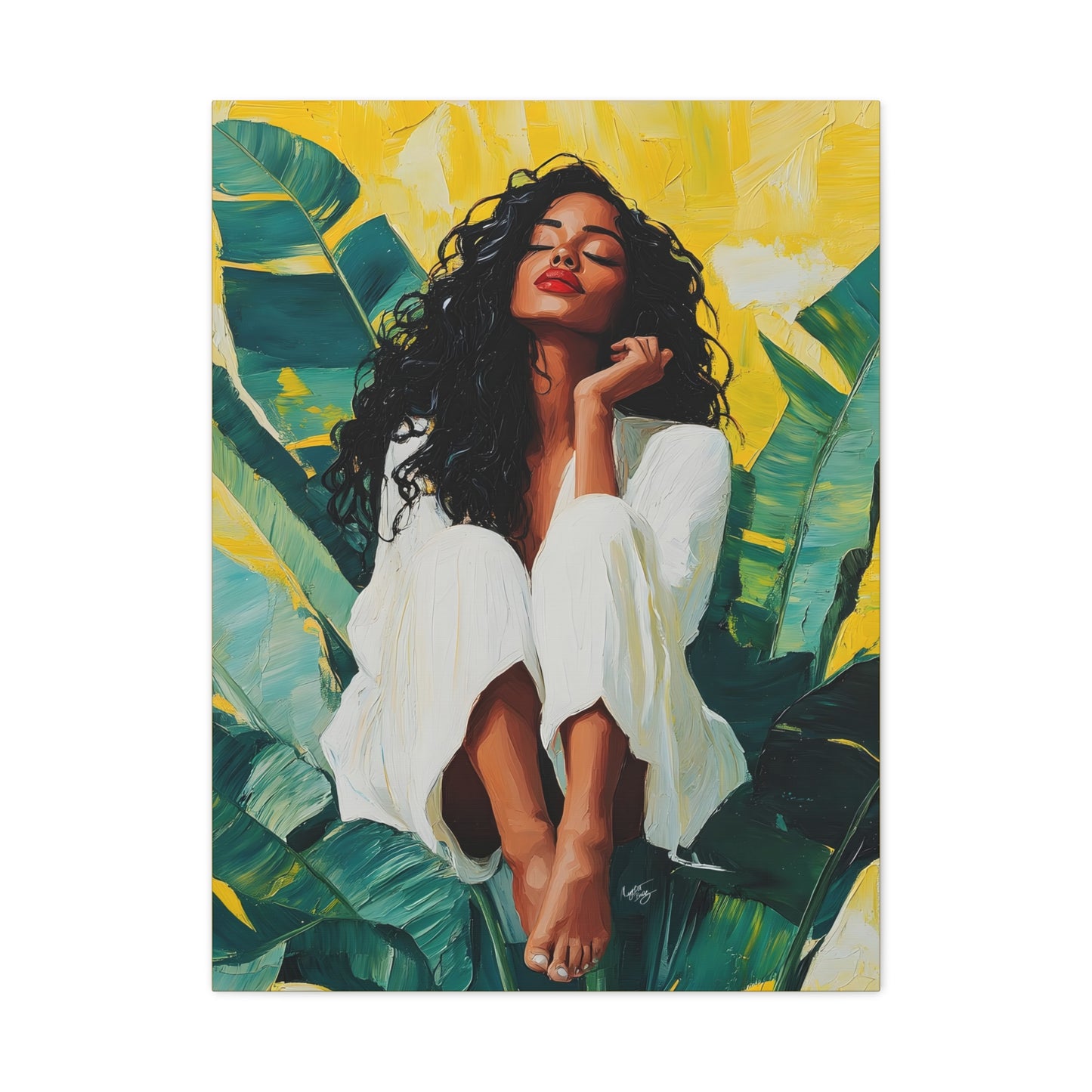 It's A Beautiful Day Afrocentric Black Woman Abstract Art Canvas Wall Print