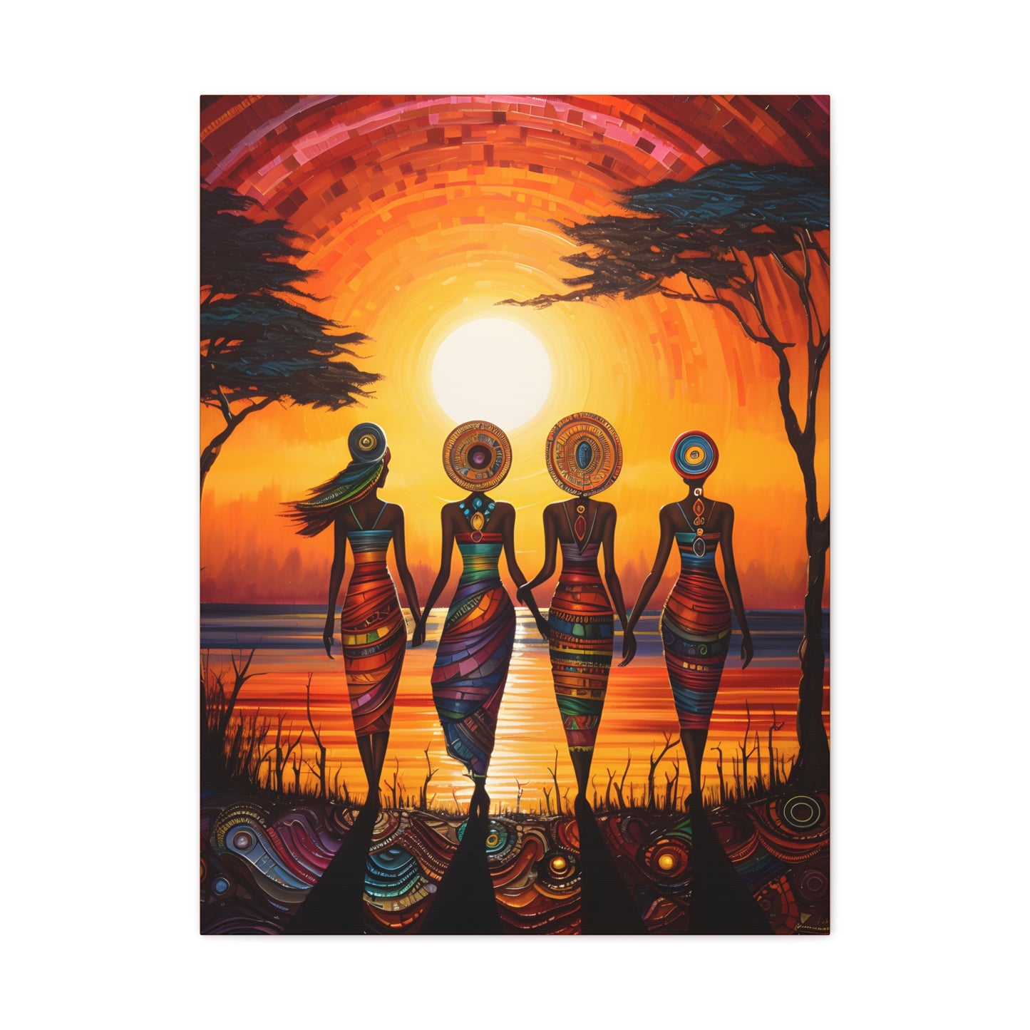 All Together Now Afrocentric Black Woman Abstract Art Canvas Wall Print