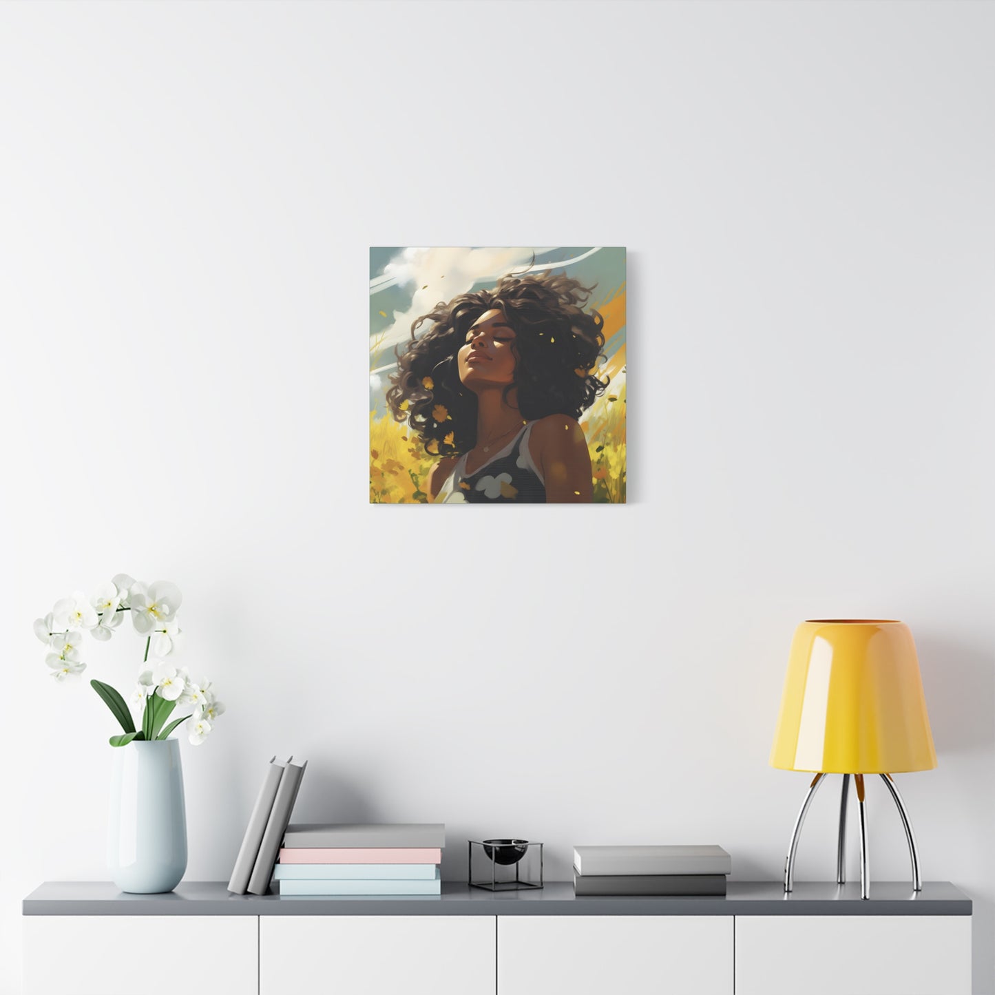Stop And Smell The Flowers Afrocentric Black Woman Inspirational Message Artwork Canvas Wall Print