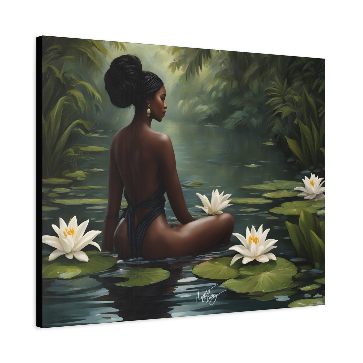Meet Me By The Water Afrocentric Black Woman Fantasy Art Canvas Wall Print