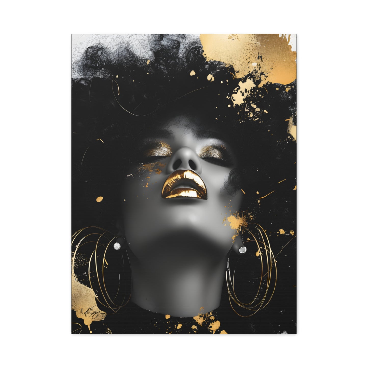Gold Is My Passion Afrocentric Black Woman Abstract Art Canvas Wall Print