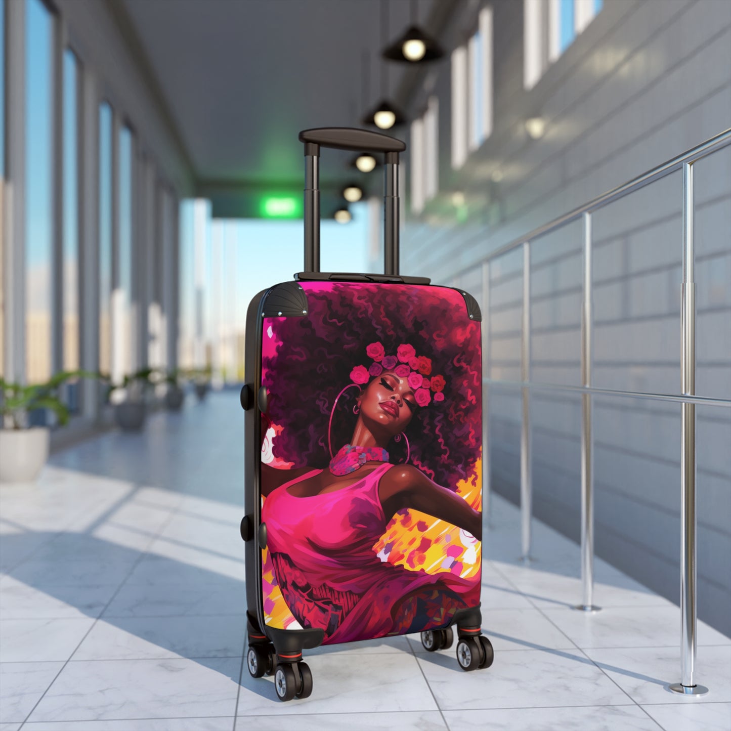 Movements In Pink Black Woman Art Hardshell Hardside Lockable Spinner Suitcase