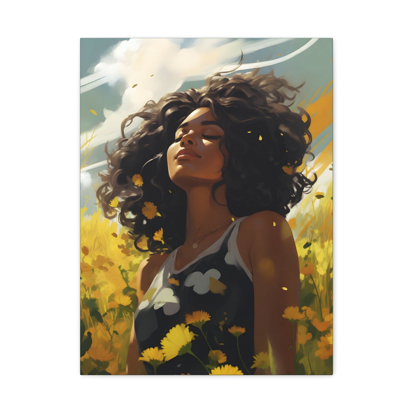 Stop And Smell The Flowers Afrocentric Black Woman Inspirational Message Artwork Canvas Wall Print