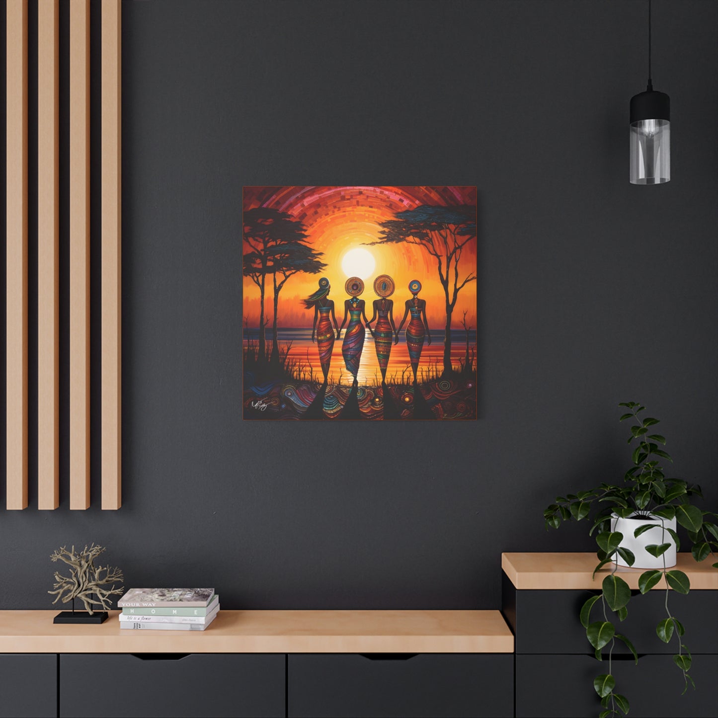 All Together Now Afrocentric Black Woman Abstract Art Canvas Wall Print