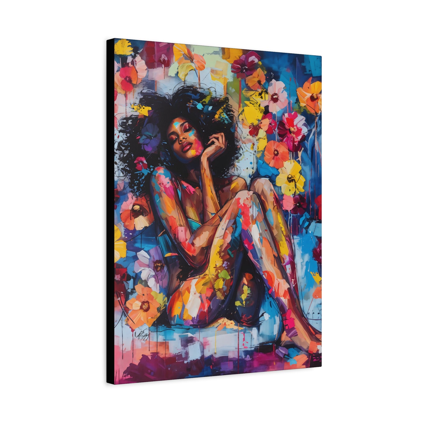 Flowers Blooming Everywhere Afrocentric Black Abstract Art Canvas Wall Print