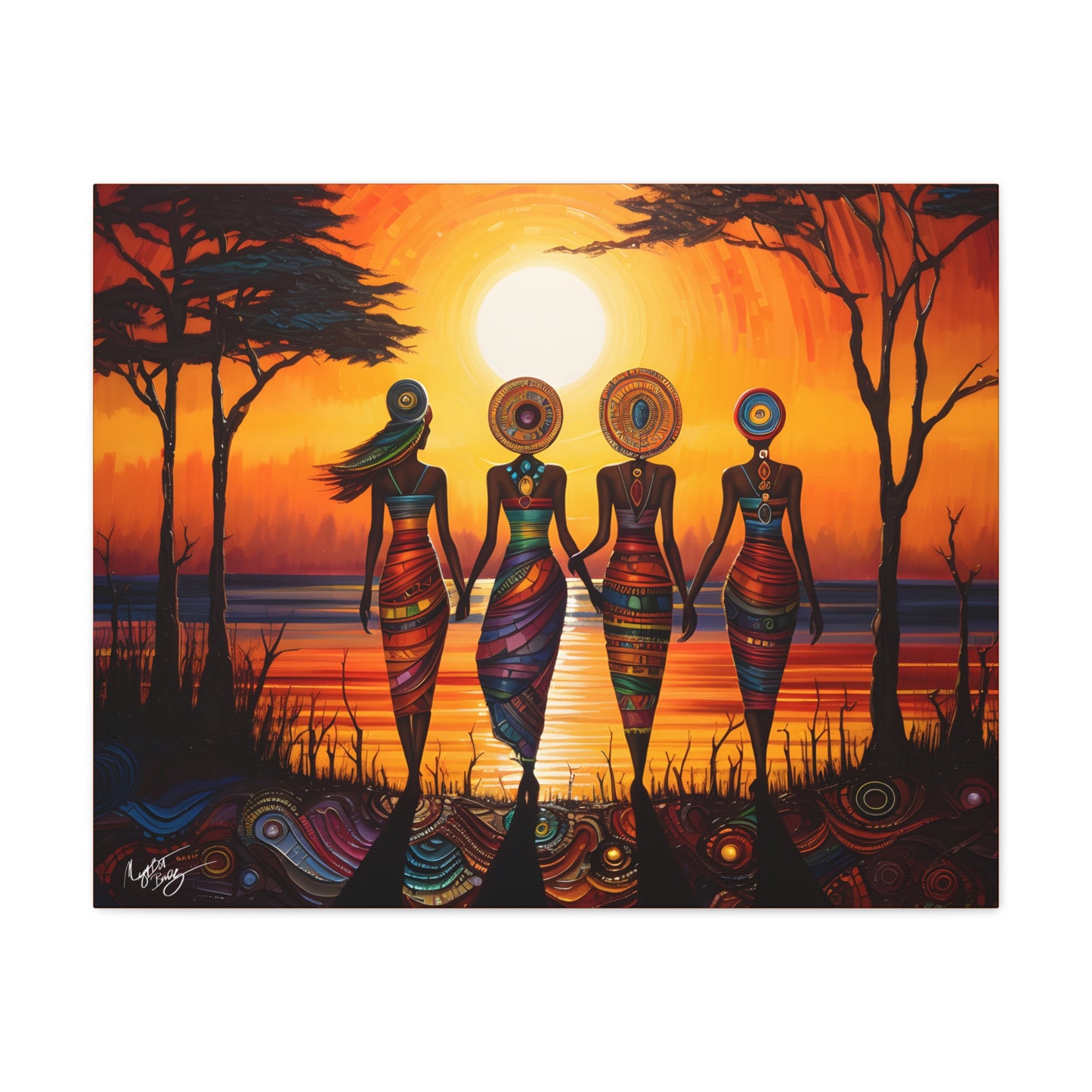All Together Now Afrocentric Black Woman Abstract Art Canvas Wall Print