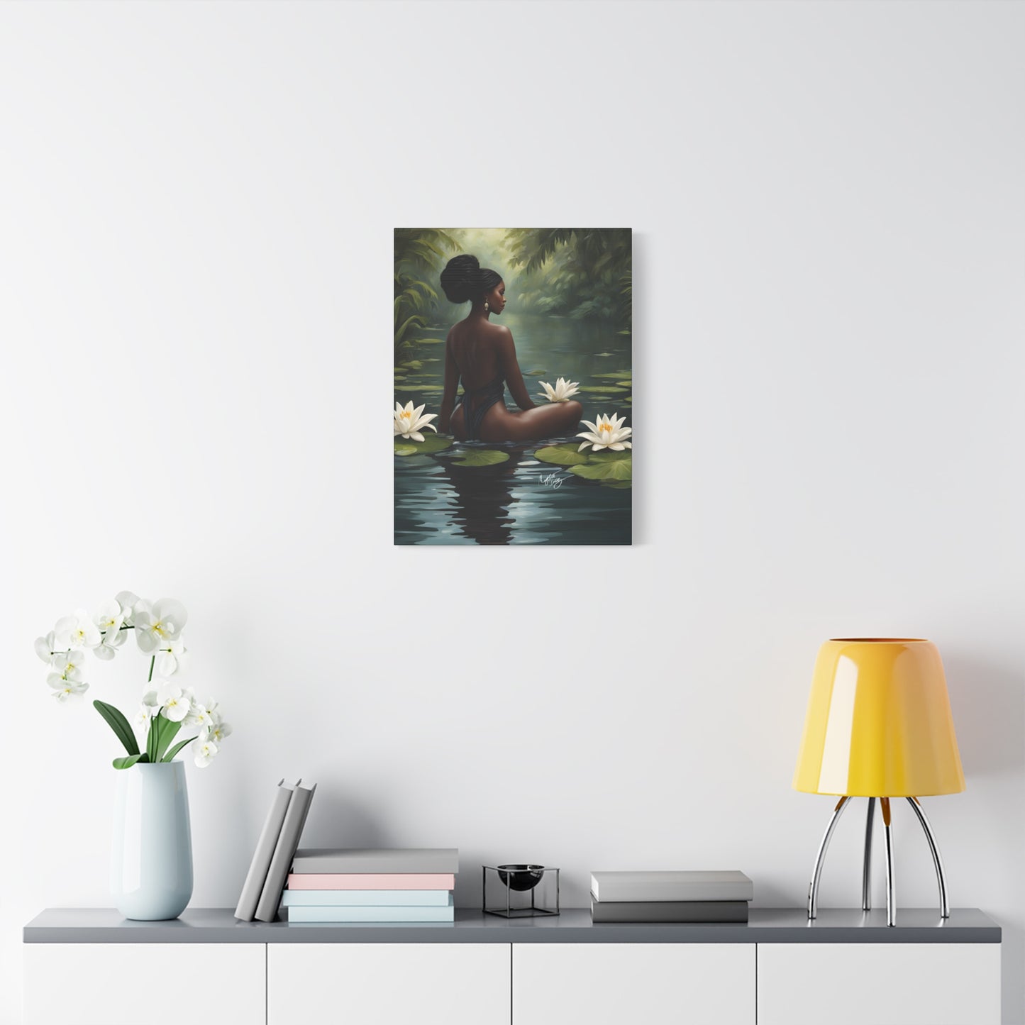 Meet Me By The Water Afrocentric Black Woman Fantasy Art Canvas Wall Print
