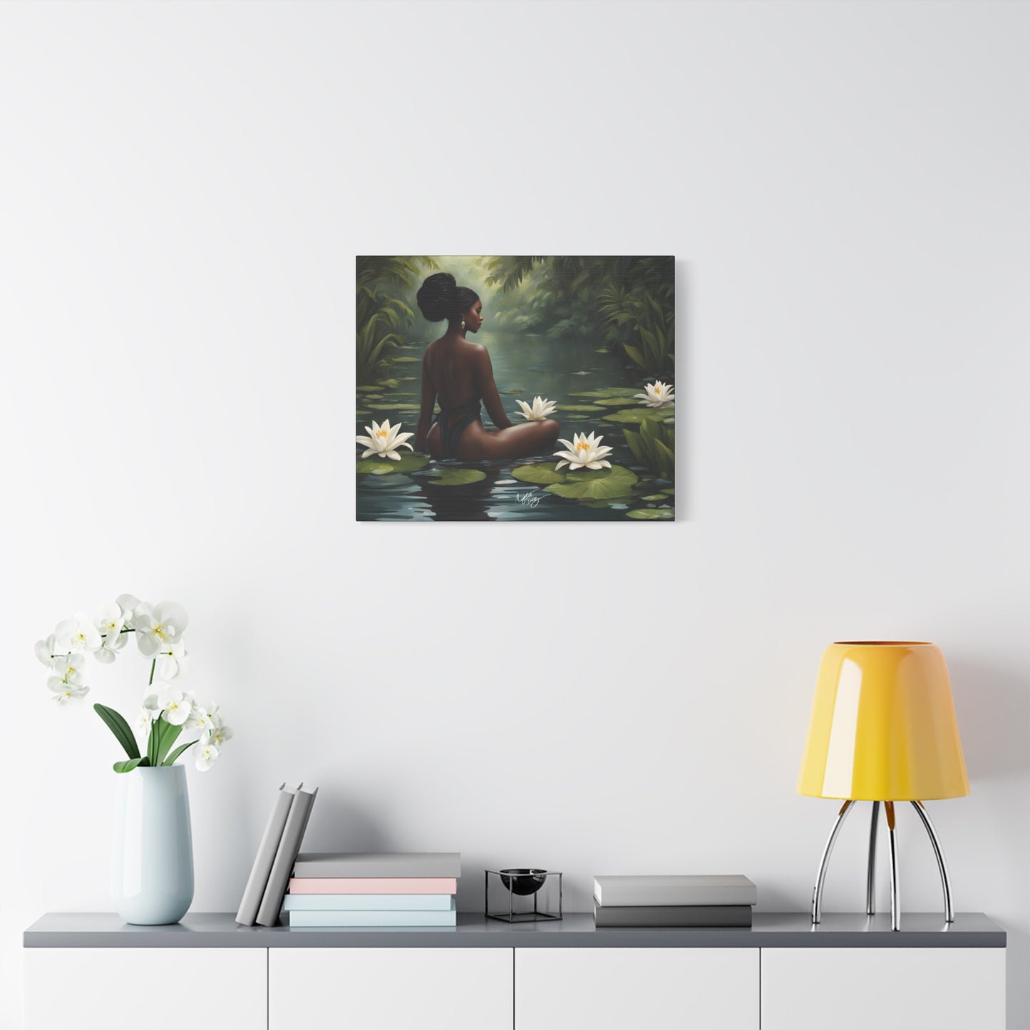 Meet Me By The Water Afrocentric Black Woman Fantasy Art Canvas Wall Print