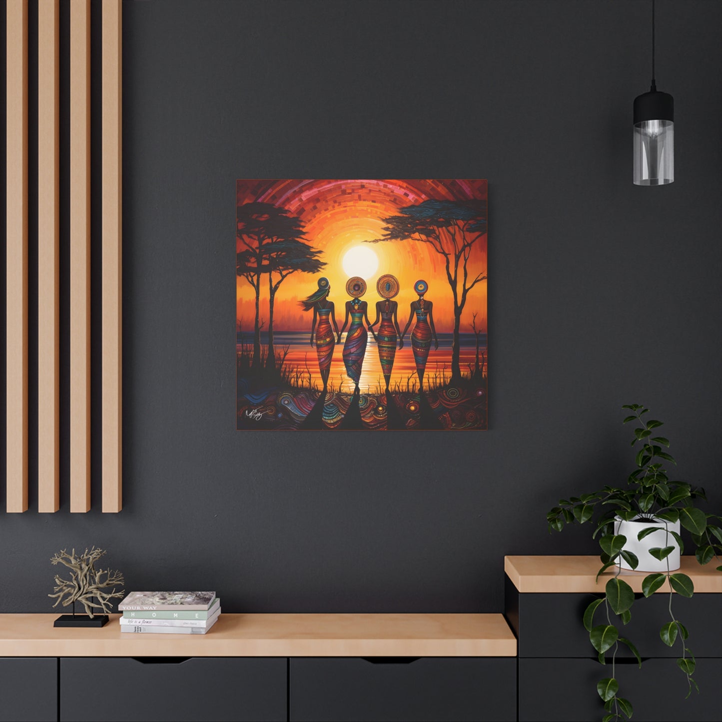 All Together Now Afrocentric Black Woman Abstract Art Canvas Wall Print