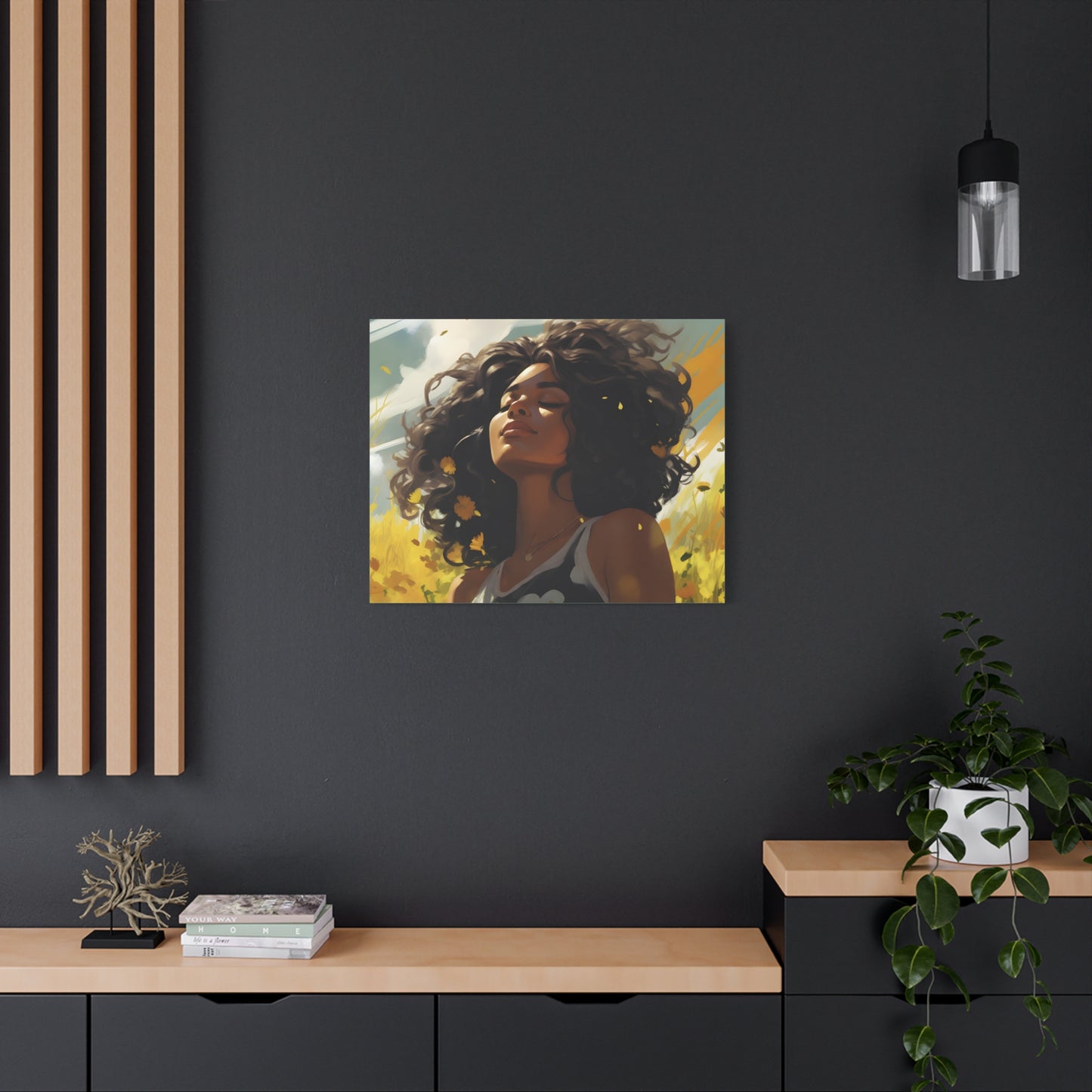 Stop And Smell The Flowers Afrocentric Black Woman Inspirational Message Artwork Canvas Wall Print