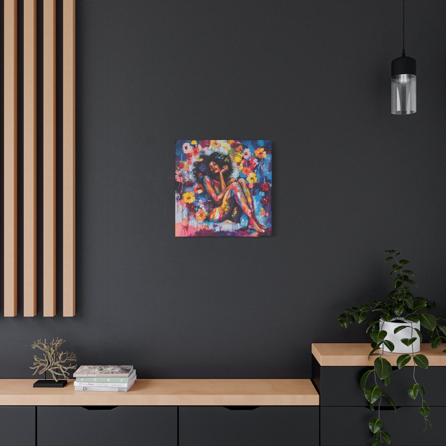 Flowers Blooming Everywhere Afrocentric Black Abstract Art Canvas Wall Print