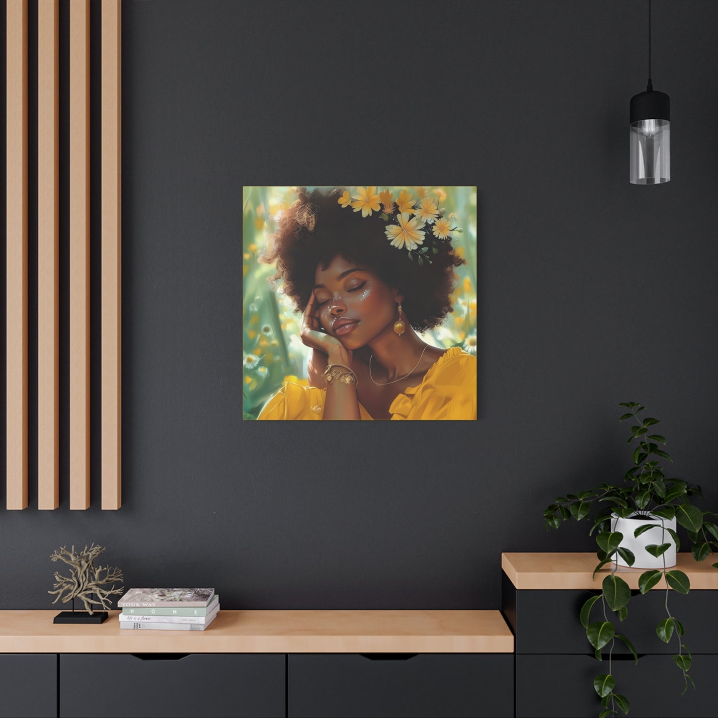 At Peace In The Garden Afrocentric Black Woman Art Canvas Wall Print