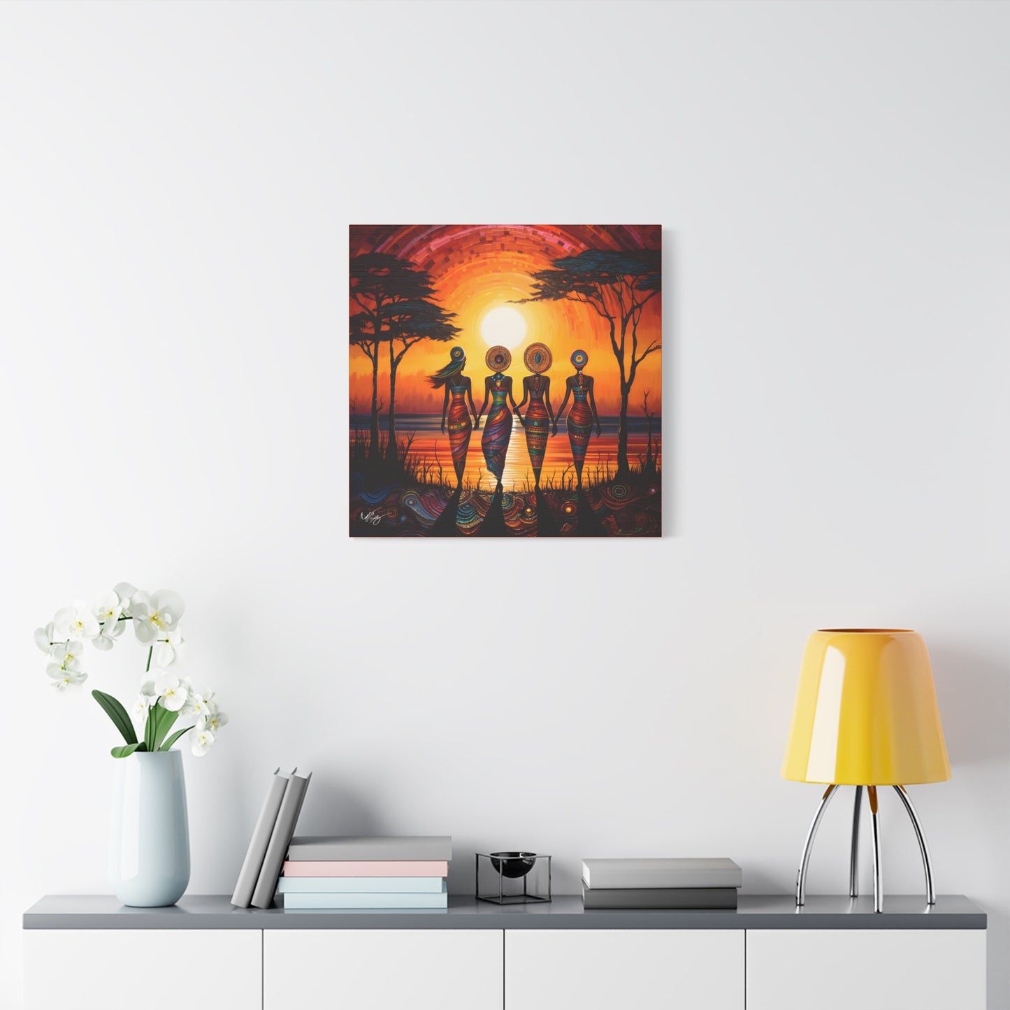 All Together Now Afrocentric Black Woman Abstract Art Canvas Wall Print