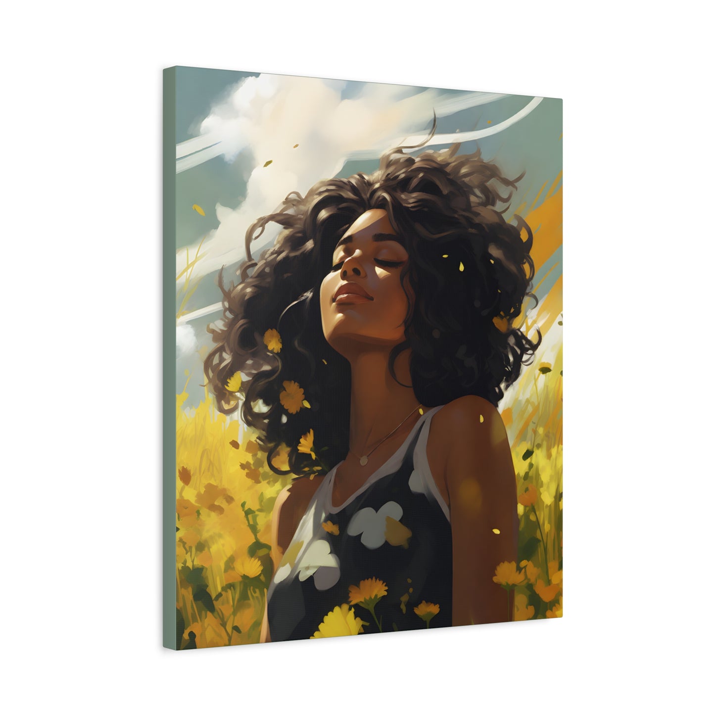 Stop And Smell The Flowers Afrocentric Black Woman Inspirational Message Artwork Canvas Wall Print