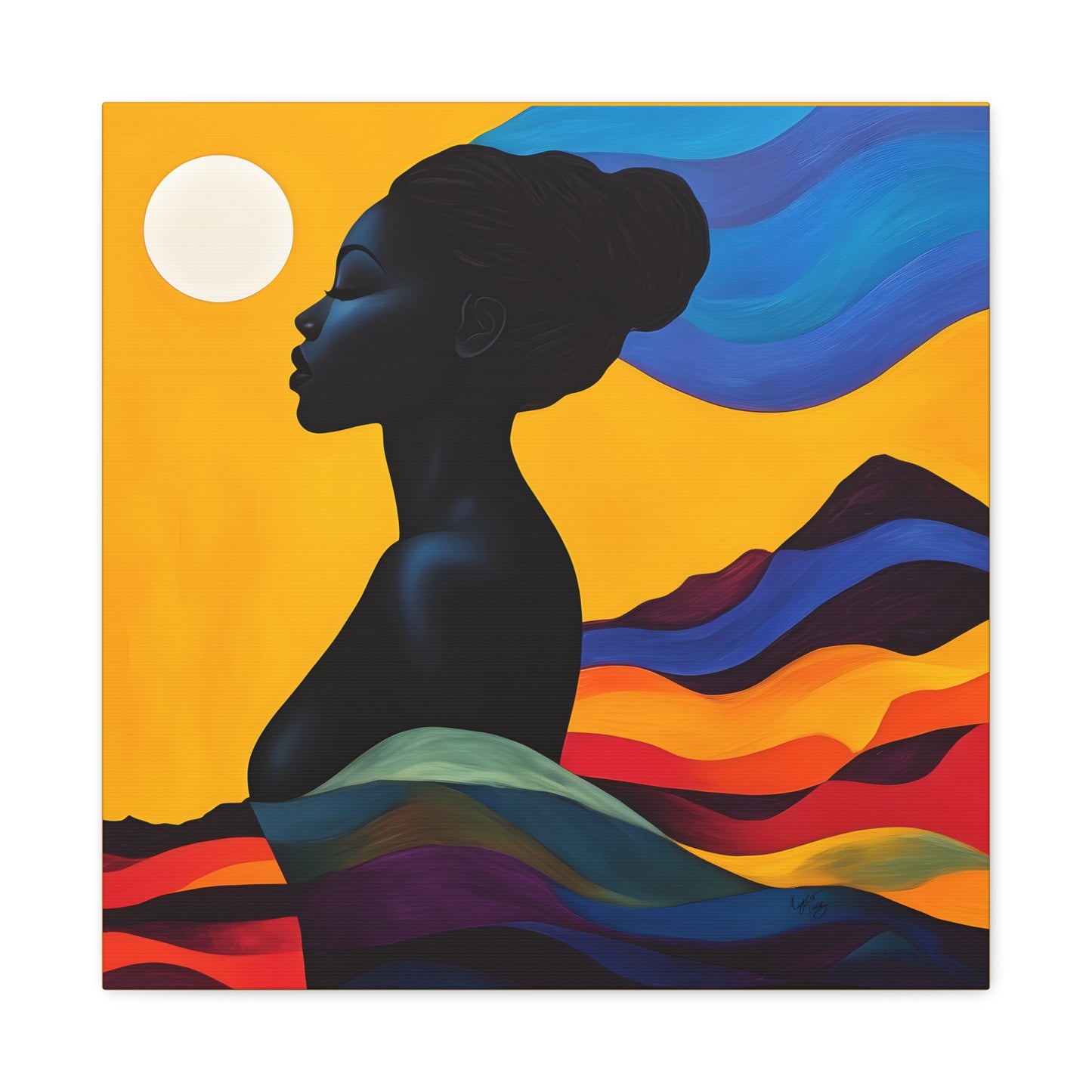 Serenity In Full Color Black Woman Art Canvas Wall Print
