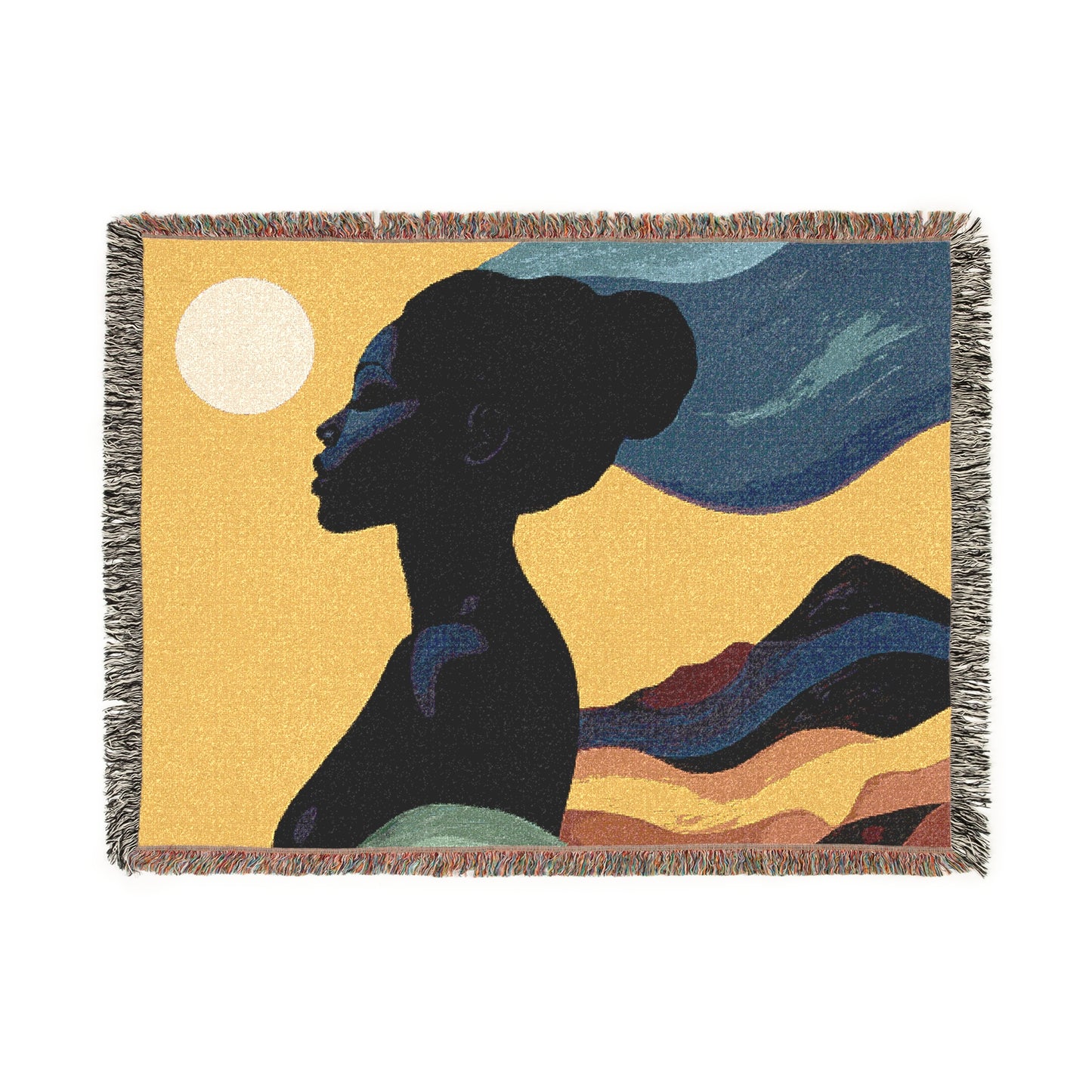 The Rising Sun Afrocentric Black Woman Abstract Art Woven Throw Blanket