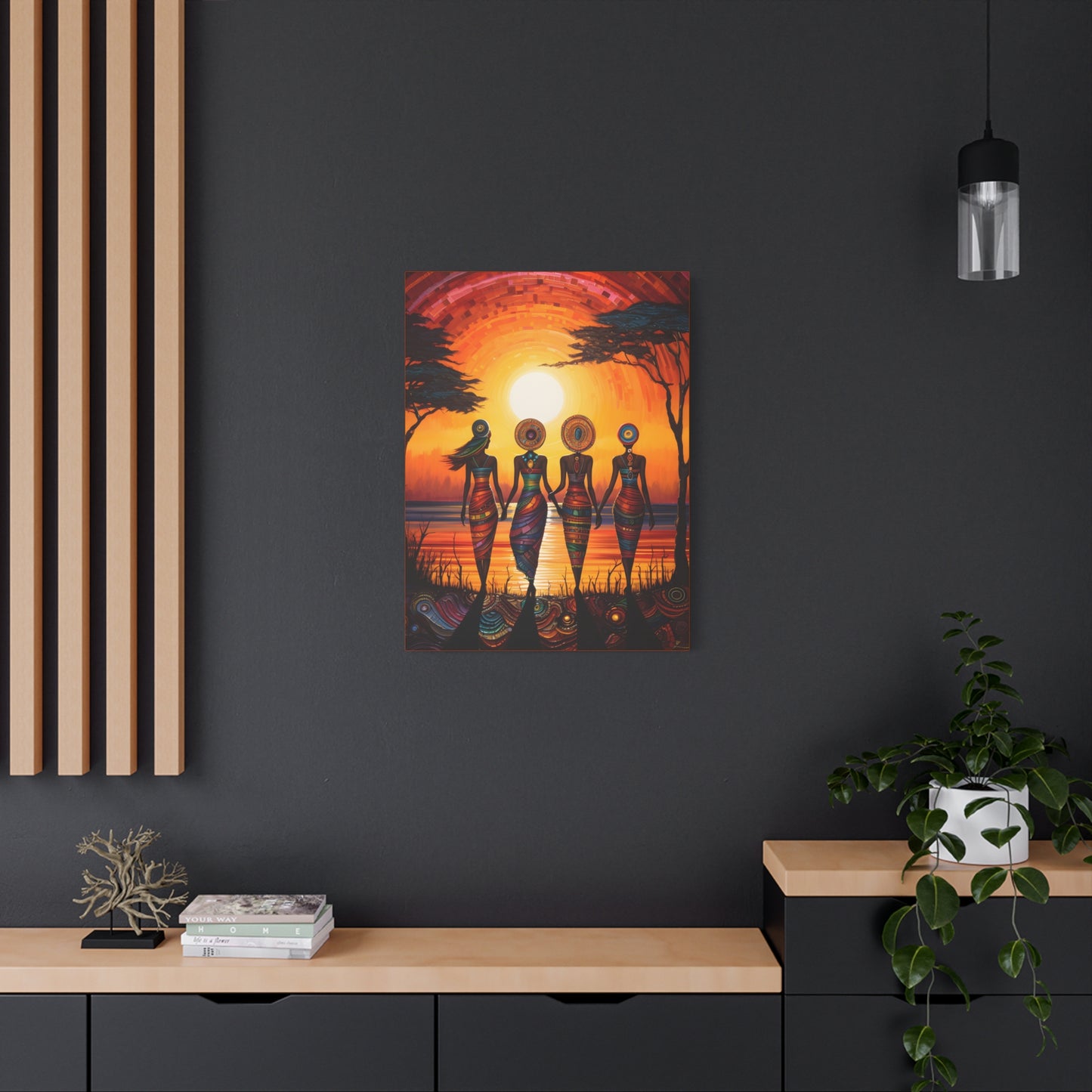 All Together Now Afrocentric Black Woman Abstract Art Canvas Wall Print