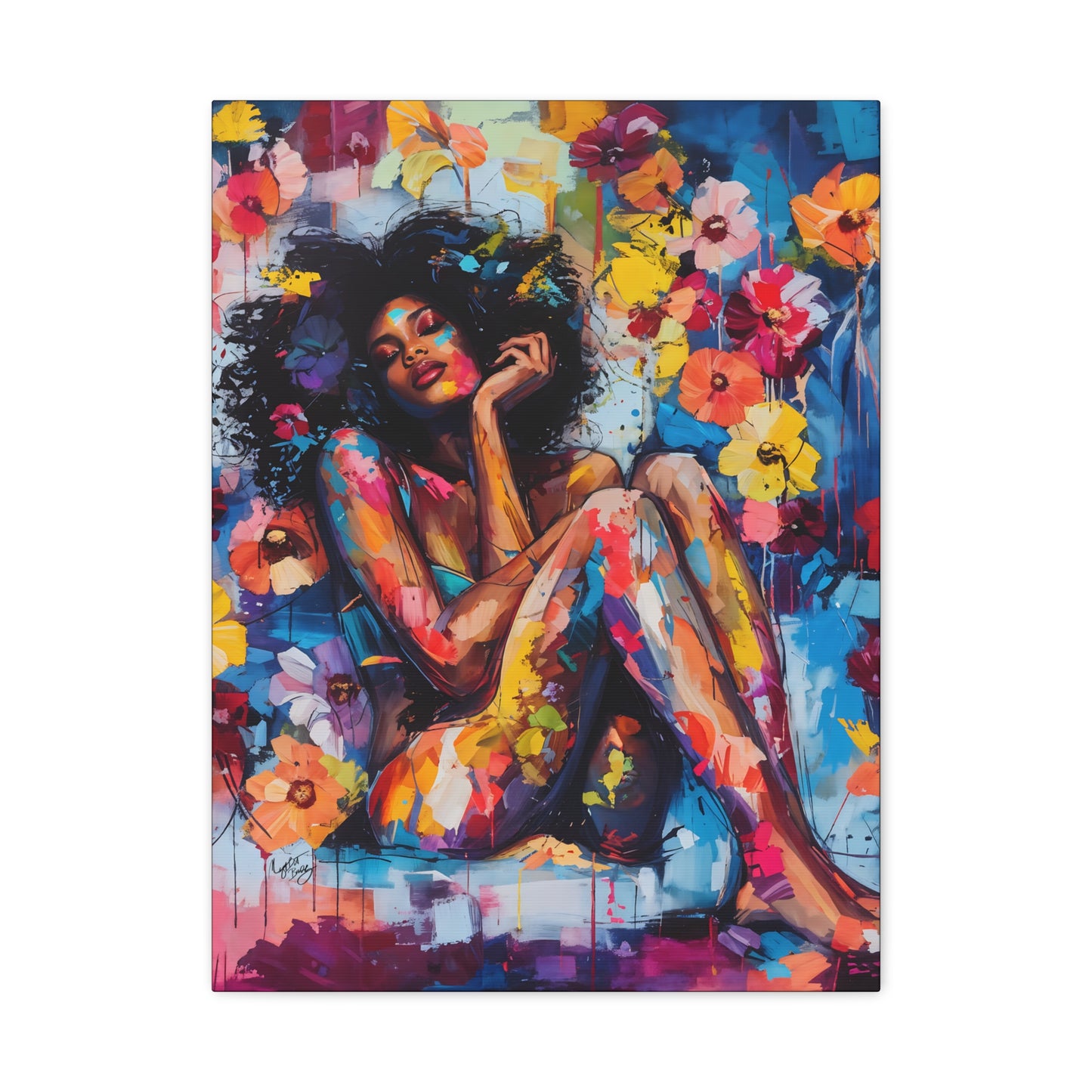 Flowers Blooming Everywhere Afrocentric Black Abstract Art Canvas Wall Print